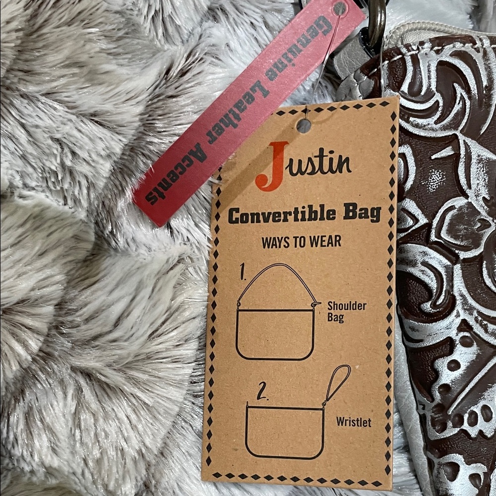 Justin Boots Brown w/Silver Patterned Fringe & Other Side Solid Grey! Stunning - Picture 2 of 6